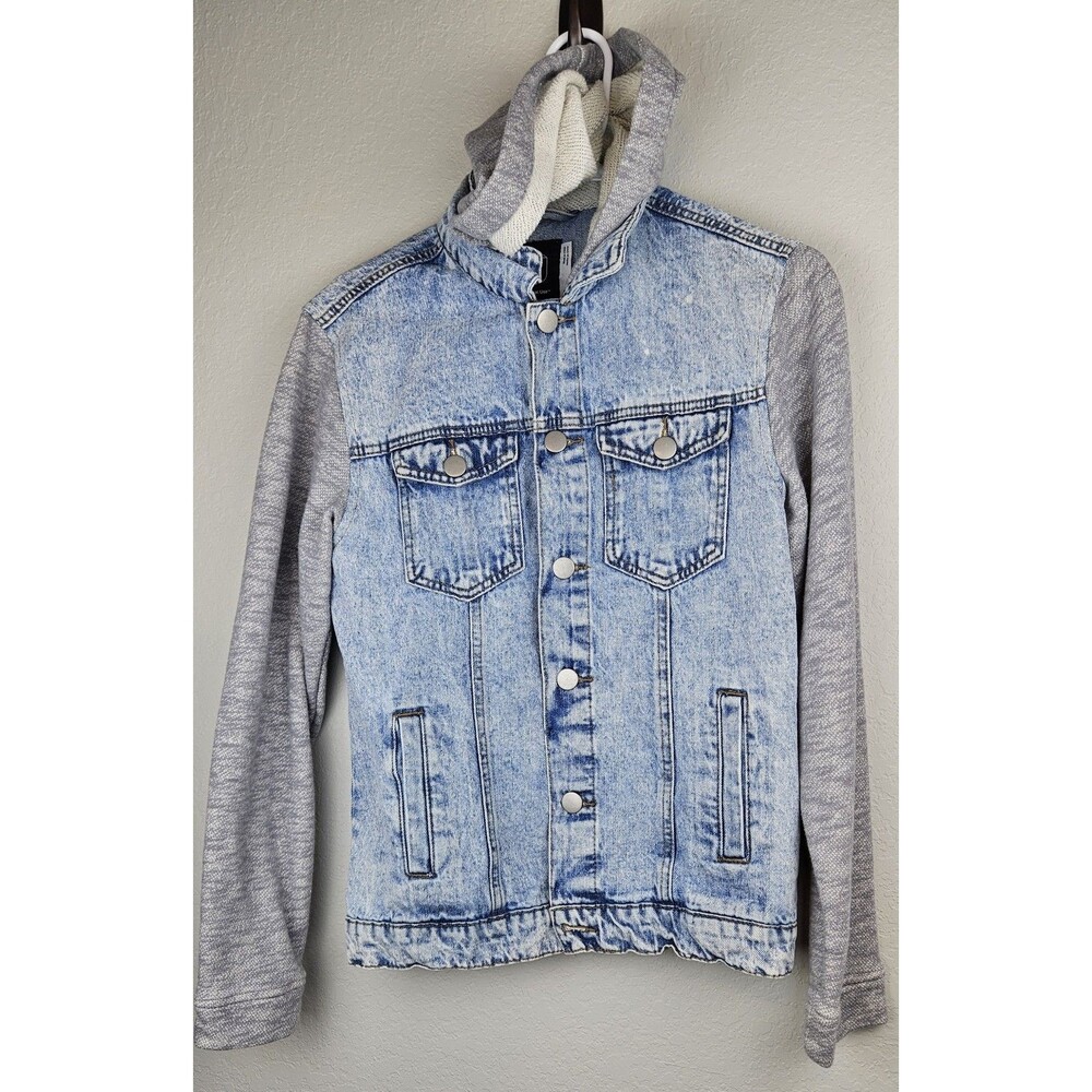 Original Use Women's Small Mixed Media Acid Wash Denim Jacket Hooded